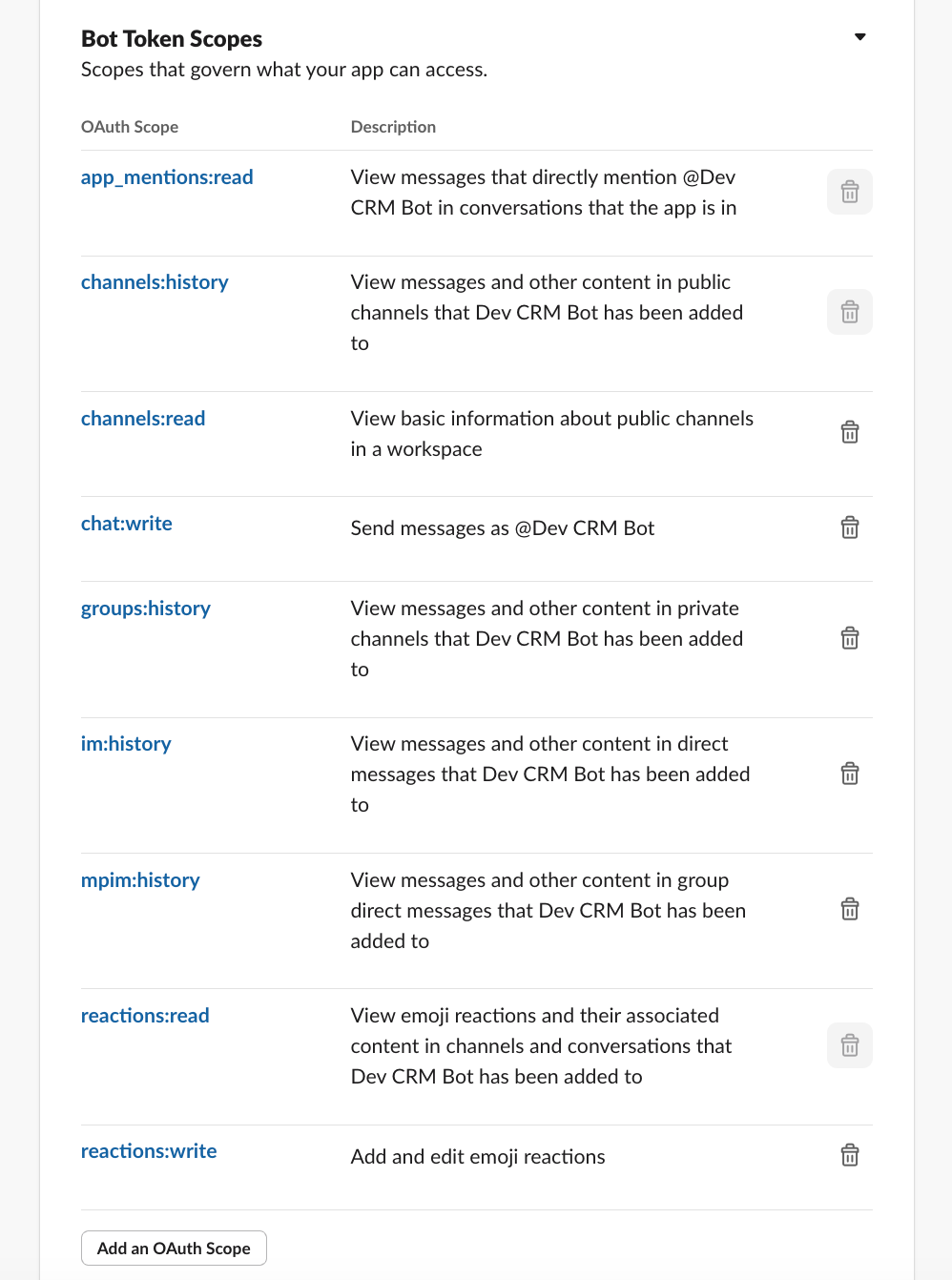 Slackbot permissions screenshot