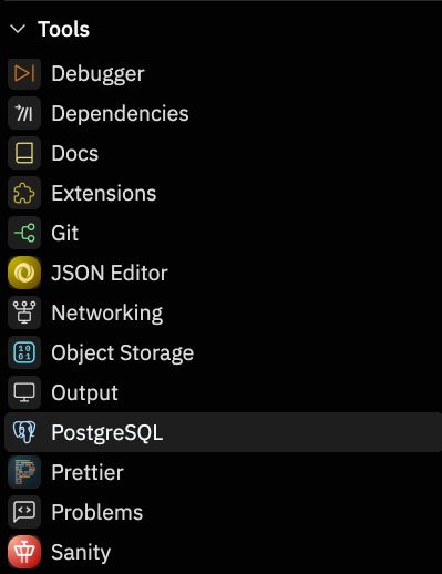 PostgreSQL in the Replit tool bar
